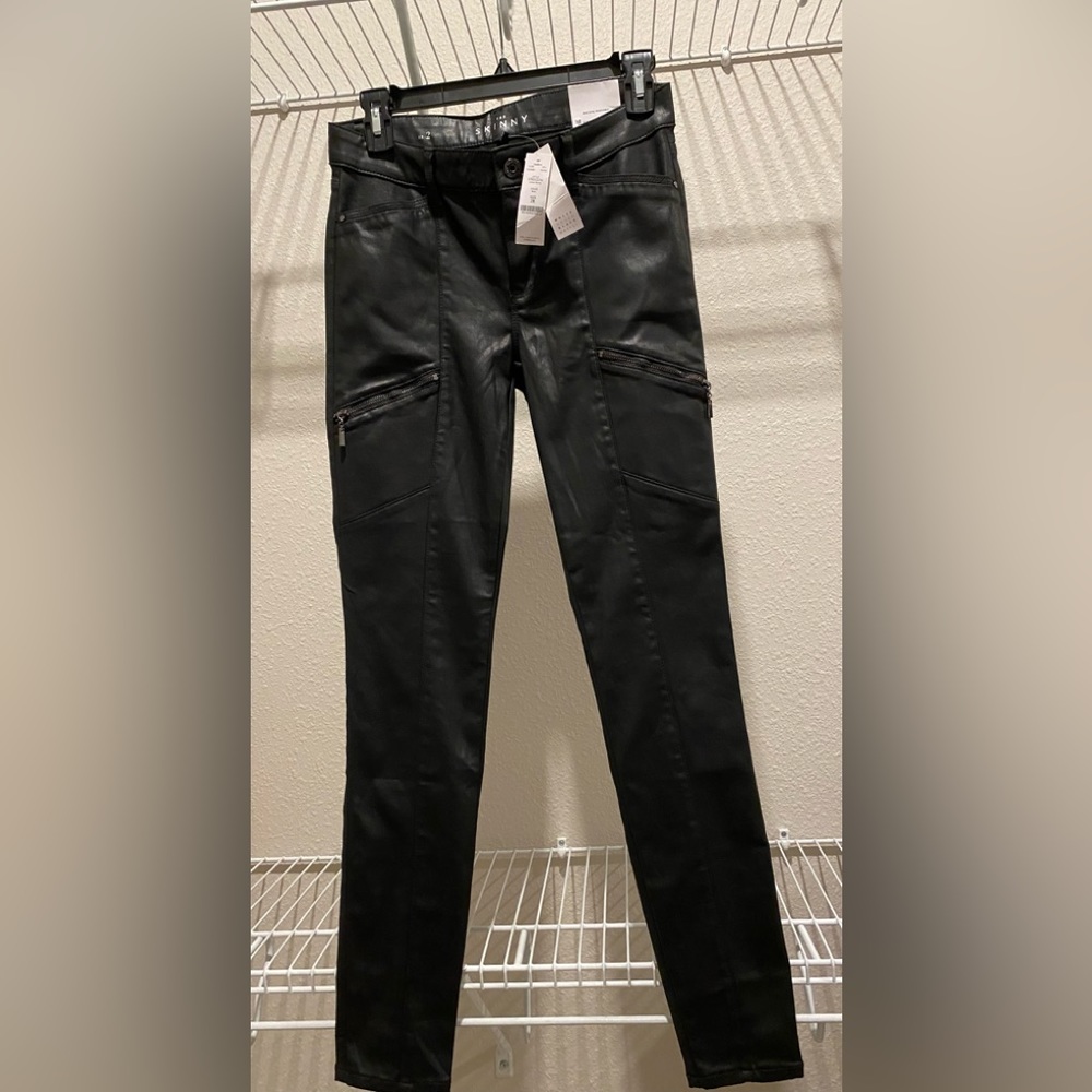 WHBM Black Coated Denim Pants NWT Size 2